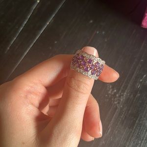 Gold plates rhodolite garner with simulated diamonds